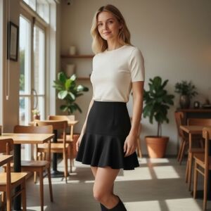 Theory Virgin Wool Black Ruffle Mini Skirt 2 Preowned